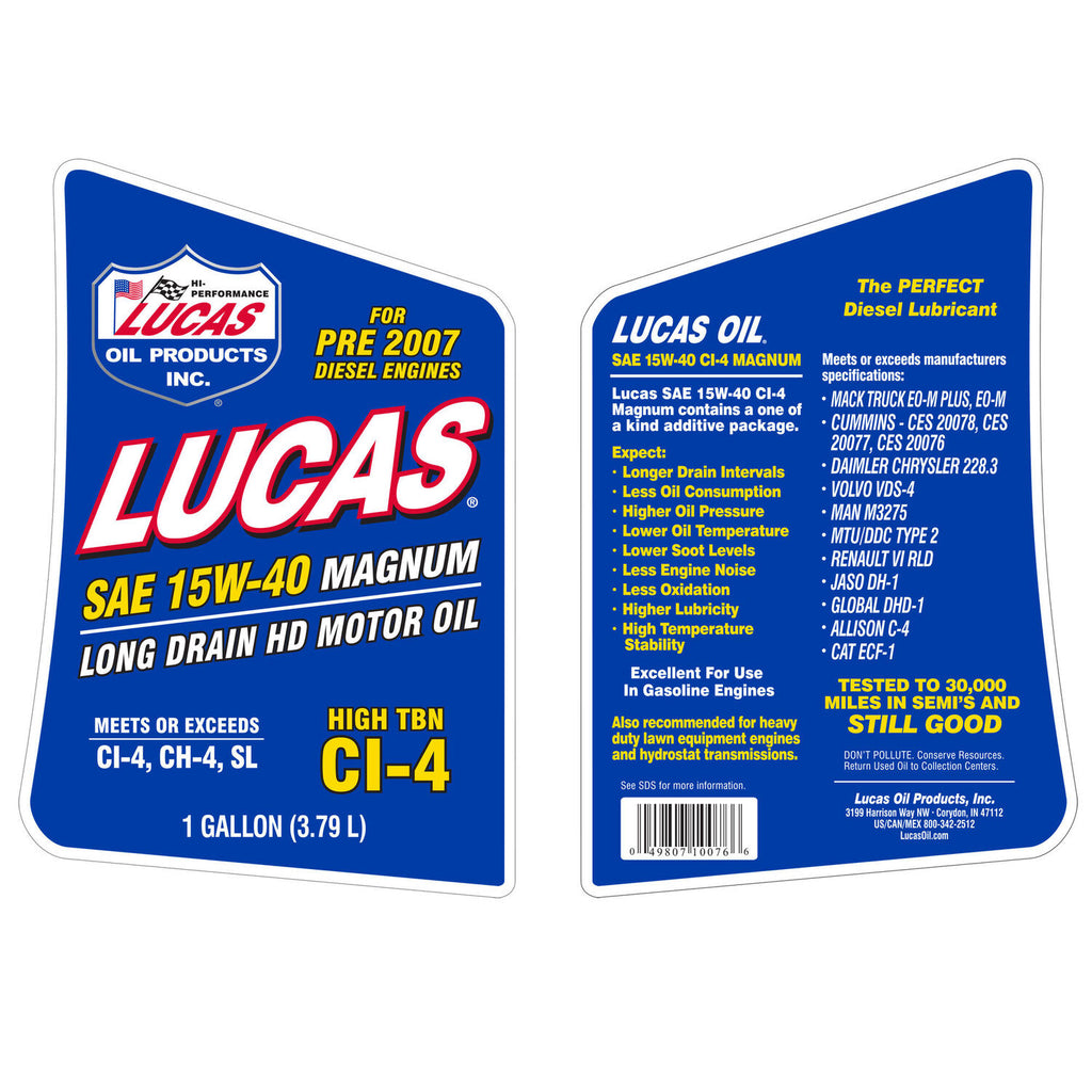 LUCAS - LUCAS 15W40 TRUCK OIL 4/1GAL