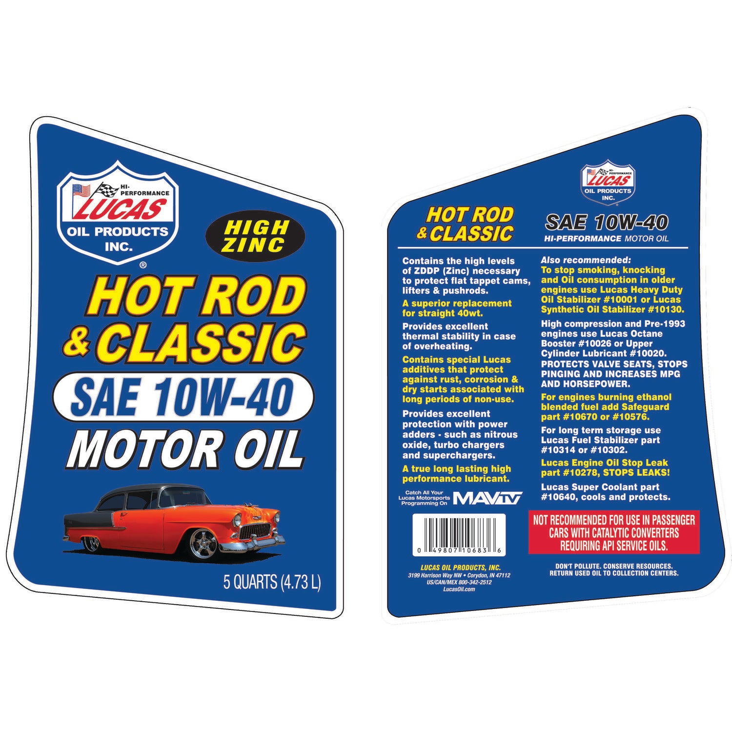 LUCAS - LUCAS HOT ROD 10W40 5-QT