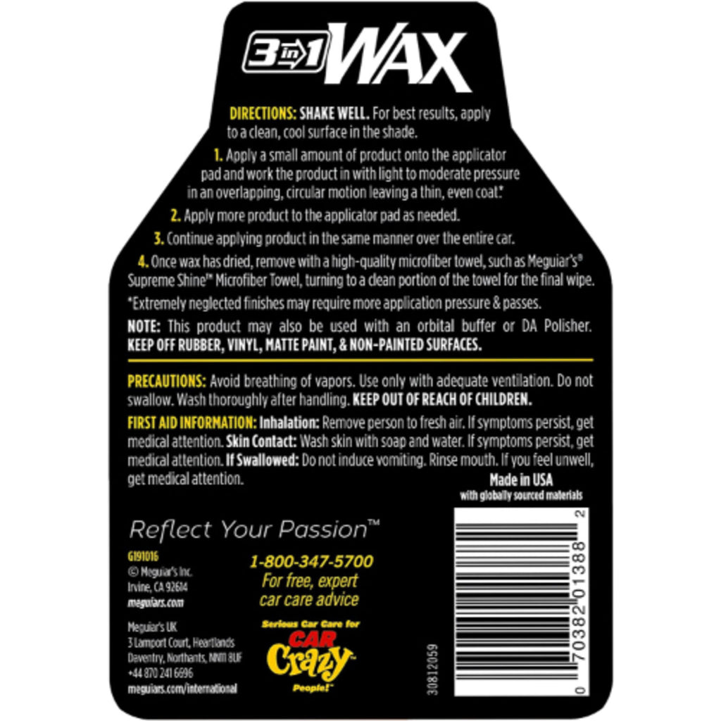 MEGUIARS - MEGUIARS MEGU 3-IN-1 WAX 4/16OZ