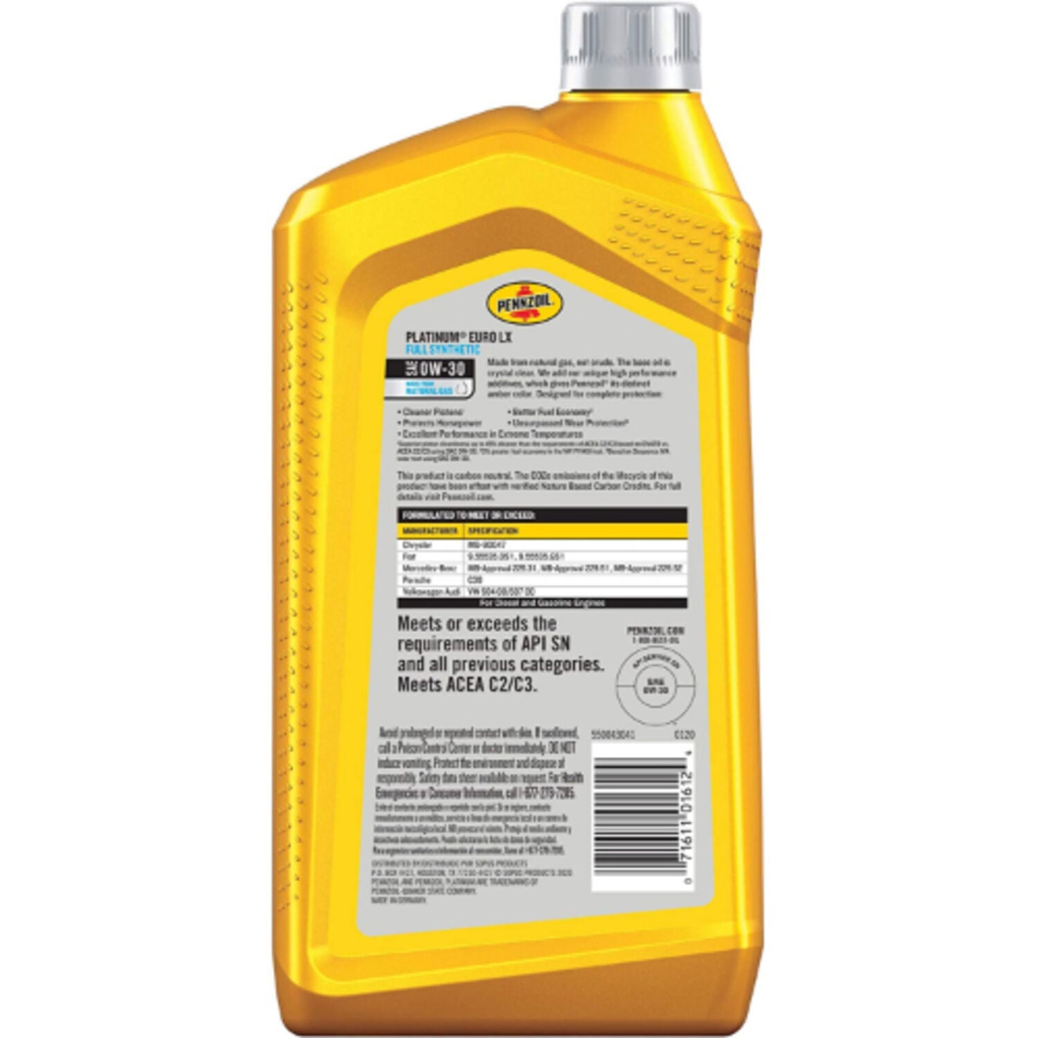 PENNZOIL - PENN PLAT EURO LX SYN 0W30 6/1Q
