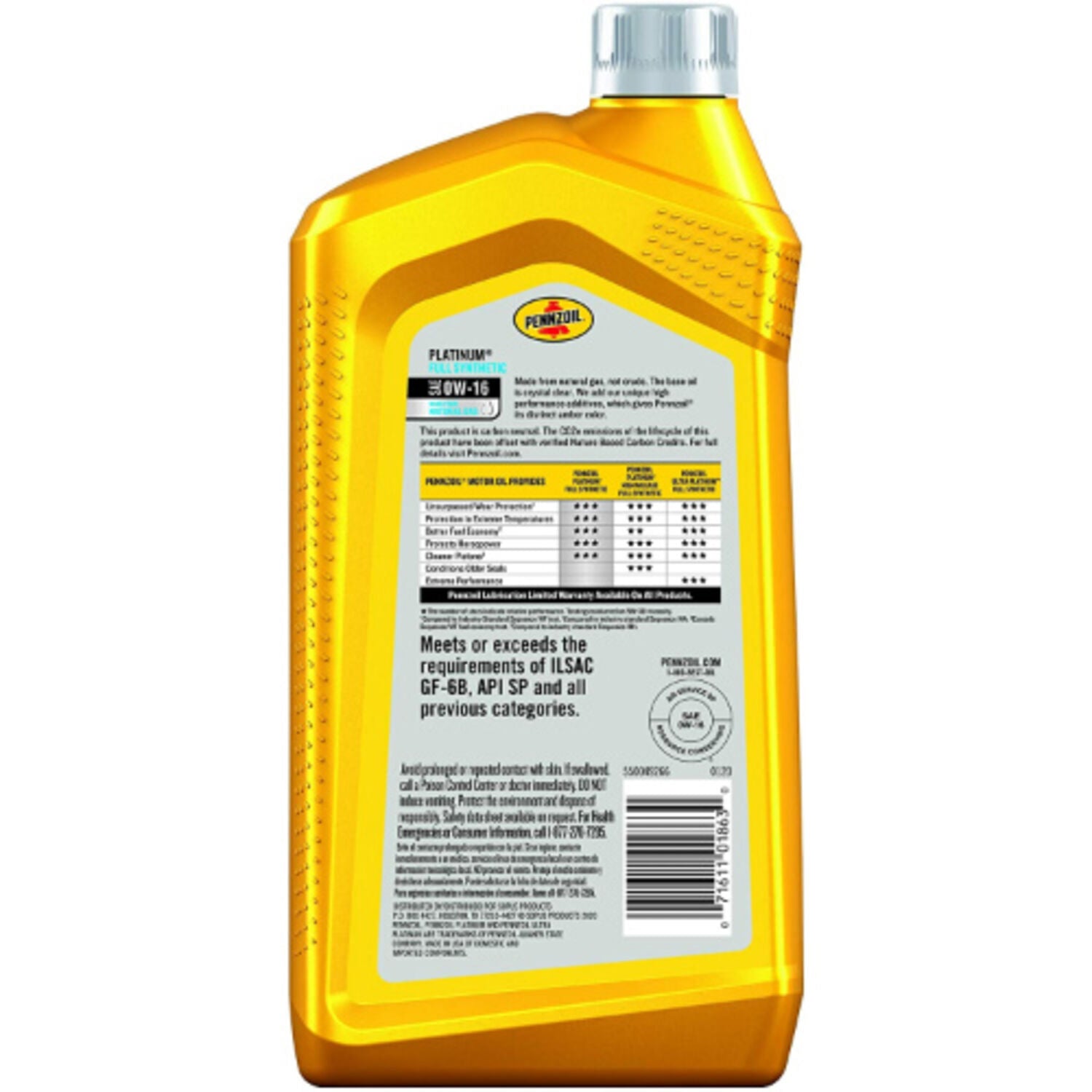 PENNZOIL - PENNZOIL PLATINUM 0W16 6/1QT