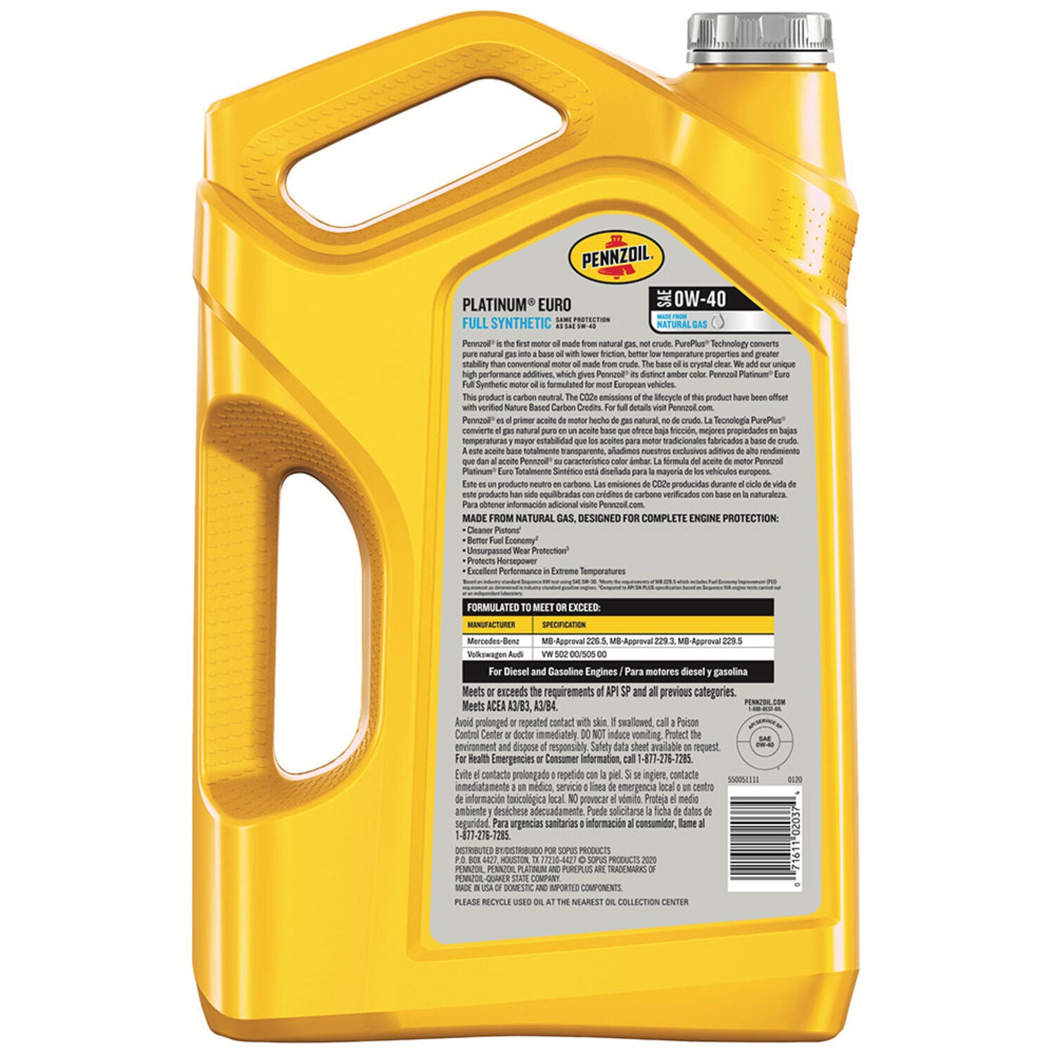 PENNZOIL - PENZ PLAT EURO 0W40 3/5QT