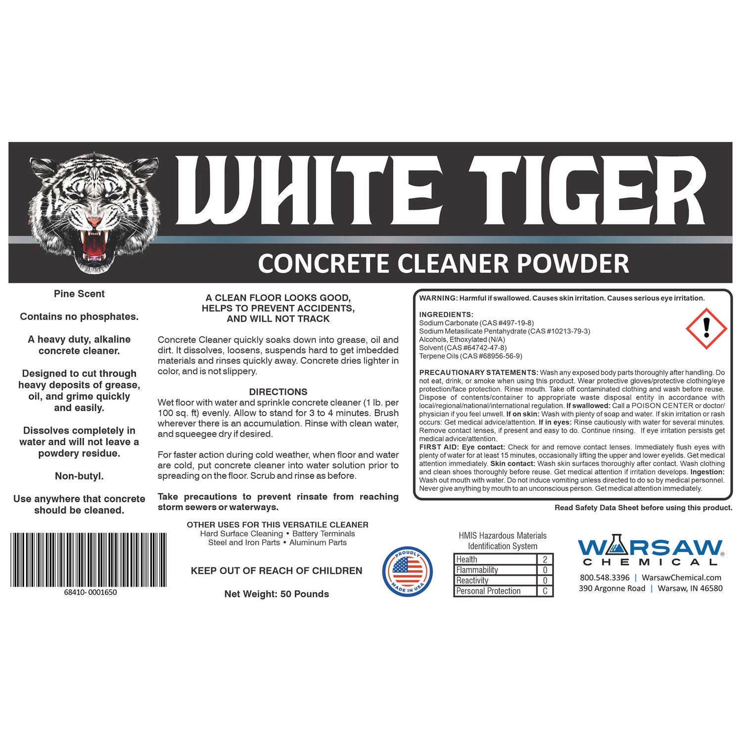 WARSAW CHEMICAL - POWDERED FLOOR CLNR (WHT)50#